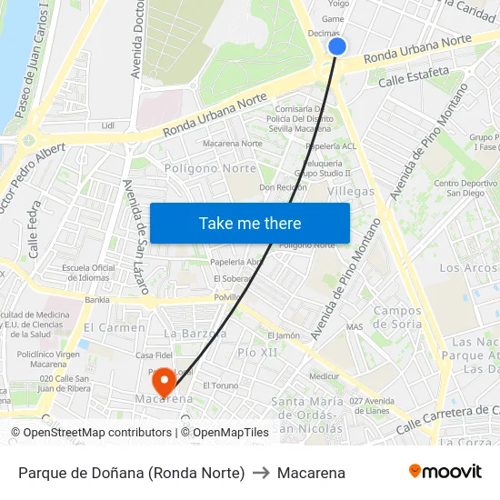 Parque de Doñana (Ronda Norte) to Macarena map