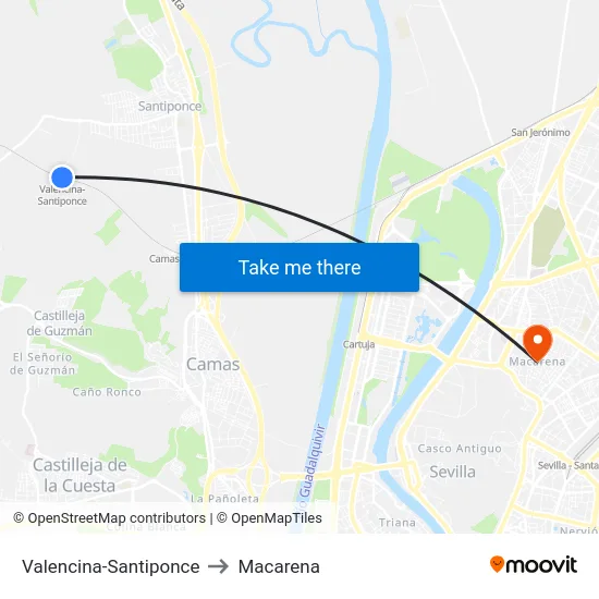 Valencina-Santiponce to Macarena map