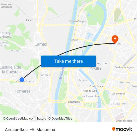 Airesur-Ikea to Macarena map
