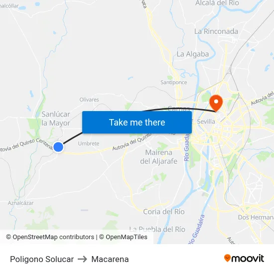 Poligono Solucar to Macarena map