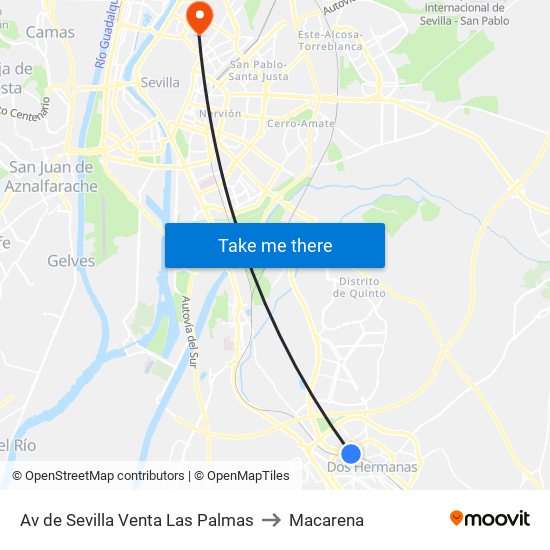 Av de Sevilla Venta Las Palmas to Macarena map