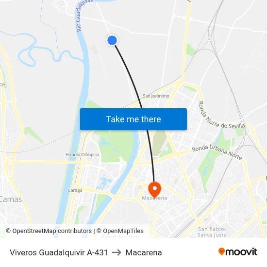 Viveros Guadalquivir A-431 to Macarena map