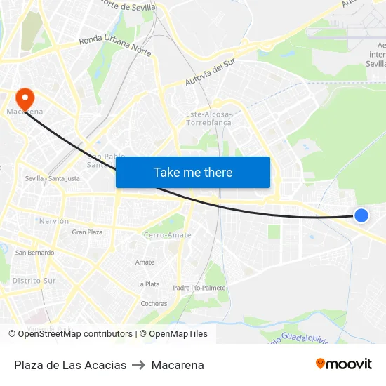 Plaza de Las Acacias to Macarena map