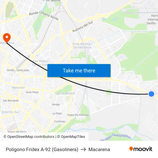Poligono Fridex A-92 (Gasolinera) to Macarena map