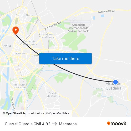 Cuartel Guardia Civil A-92 to Macarena map