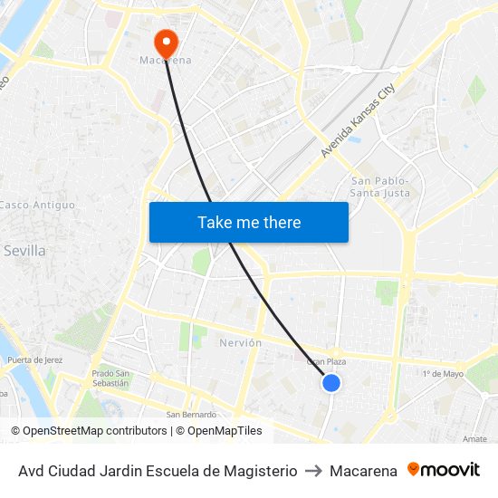 Avd Ciudad Jardin Escuela de Magisterio to Macarena map