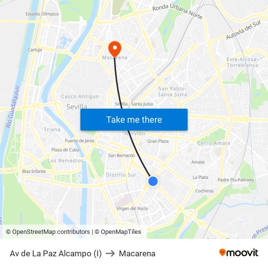 Av de La Paz Alcampo (I) to Macarena map