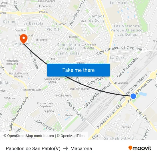 Pabellon de San Pablo(V) to Macarena map
