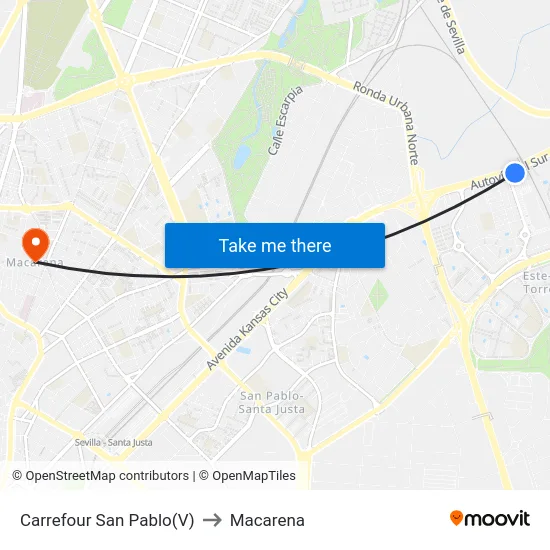 Carrefour San Pablo(V) to Macarena map