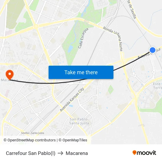 Carrefour San Pablo(I) to Macarena map