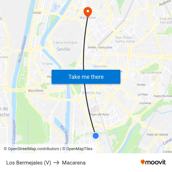 Los Bermejales (V) to Macarena map