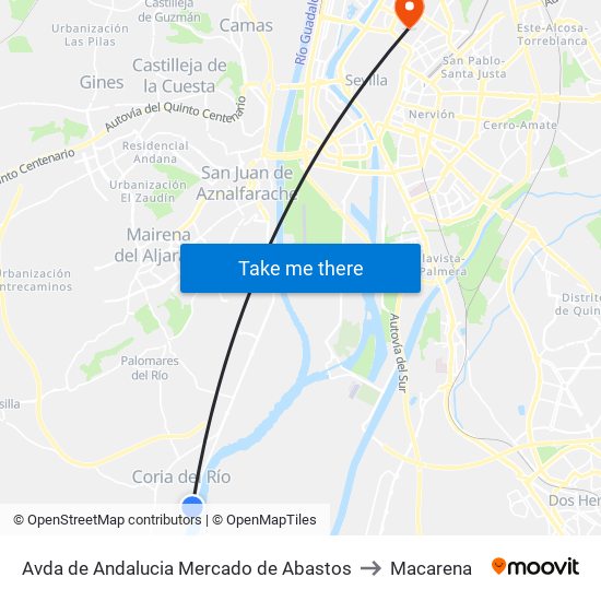 Avda de Andalucia Mercado de Abastos to Macarena map