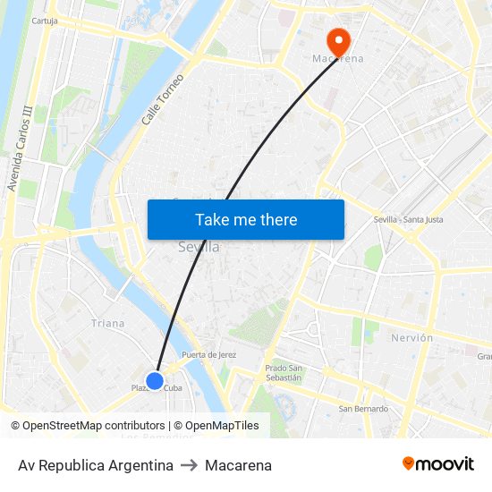 Av Republica Argentina to Macarena map