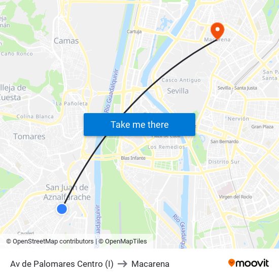 Av de Palomares Centro (I) to Macarena map