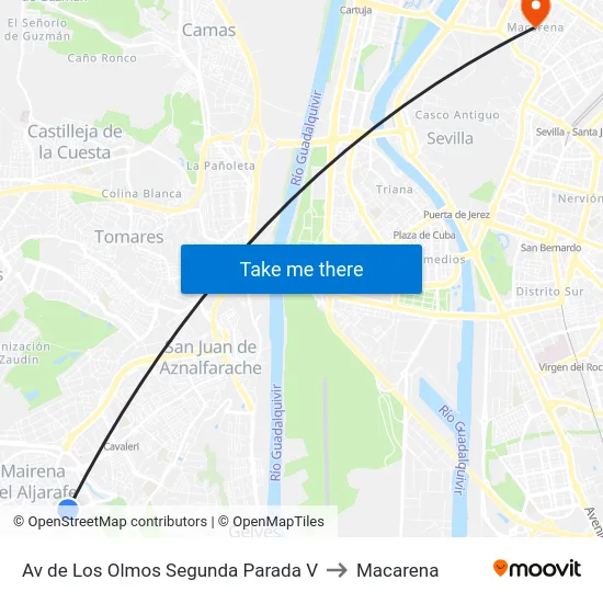 Av de Los Olmos Segunda Parada V to Macarena map