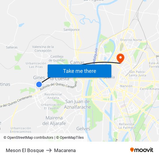 Meson El Bosque to Macarena map