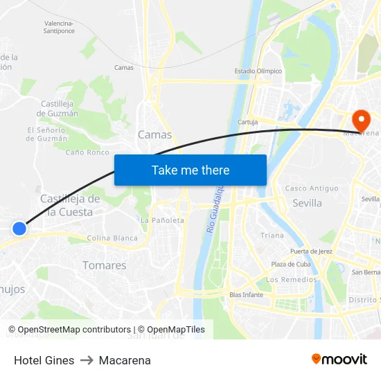 Hotel Gines to Macarena map