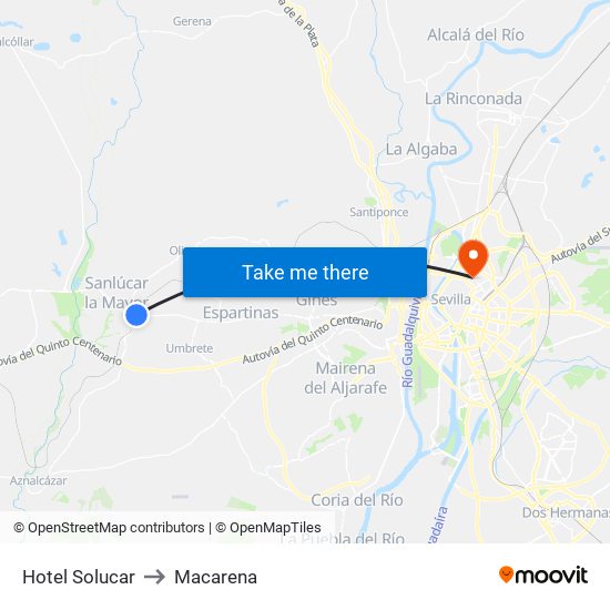 Hotel Solucar to Macarena map