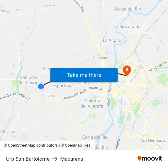 Urb San Bartolome to Macarena map