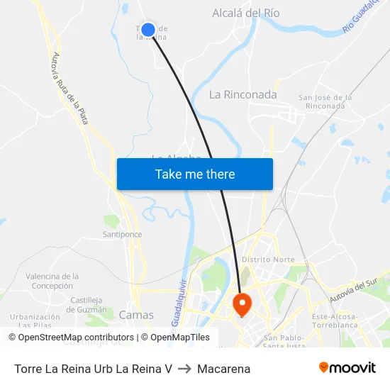 Torre La Reina Urb La Reina V to Macarena map