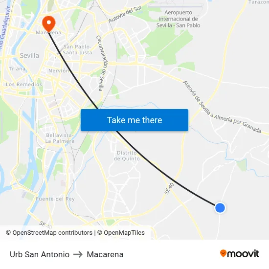 Urb San Antonio to Macarena map