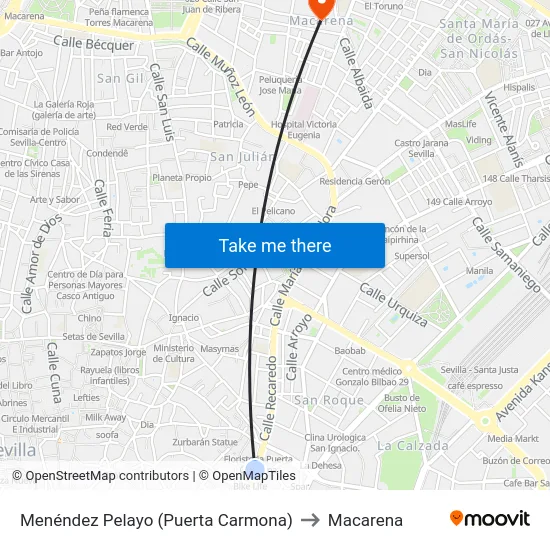 Menéndez Pelayo (Puerta Carmona) to Macarena map
