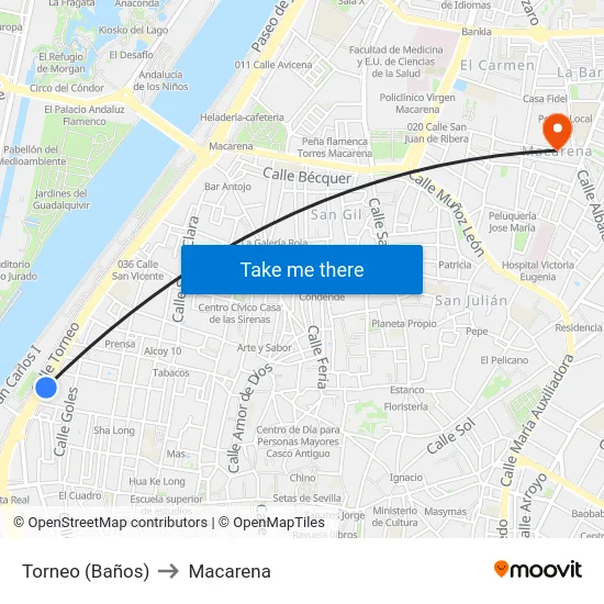 Torneo (Baños) to Macarena map