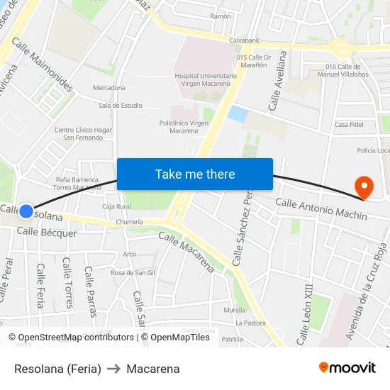 Resolana (Feria) to Macarena map