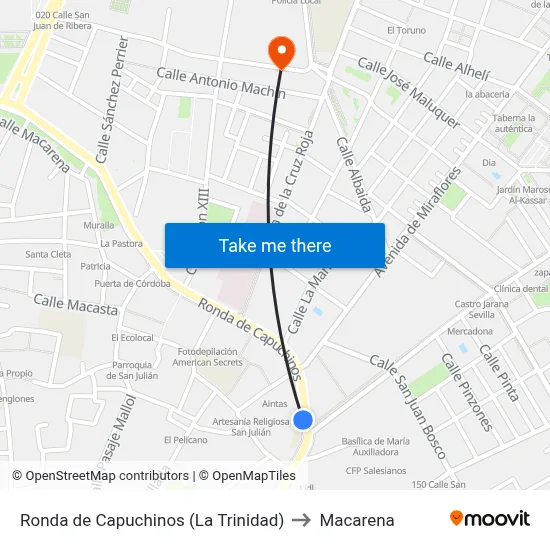 Ronda de Capuchinos (La Trinidad) to Macarena map