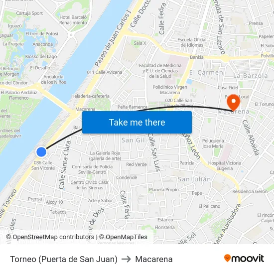 Torneo (Puerta de San Juan) to Macarena map