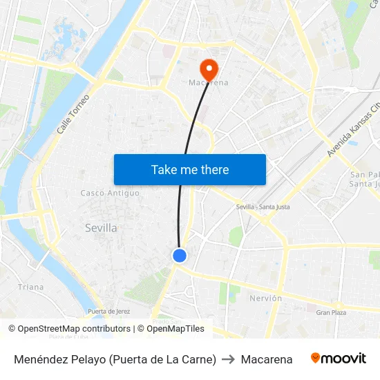 Menéndez Pelayo (Puerta de La Carne) to Macarena map