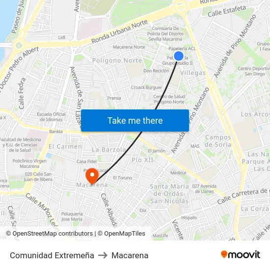 Comunidad Extremeña to Macarena map