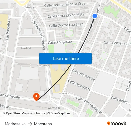 Madreselva to Macarena map