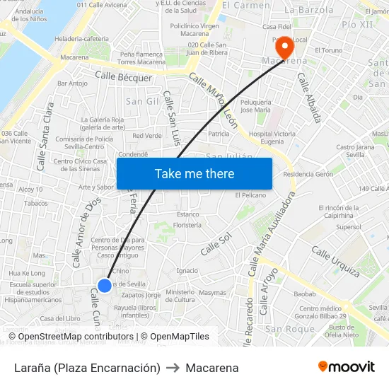 Laraña (Plaza Encarnación) to Macarena map