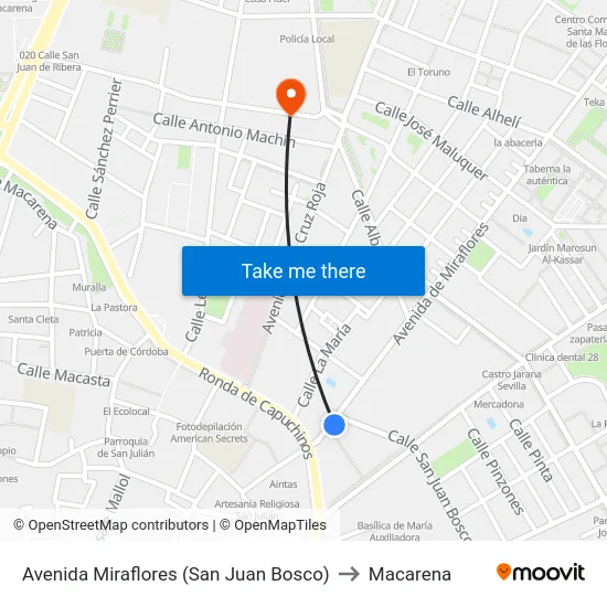 Avenida Miraflores (San Juan Bosco) to Macarena map