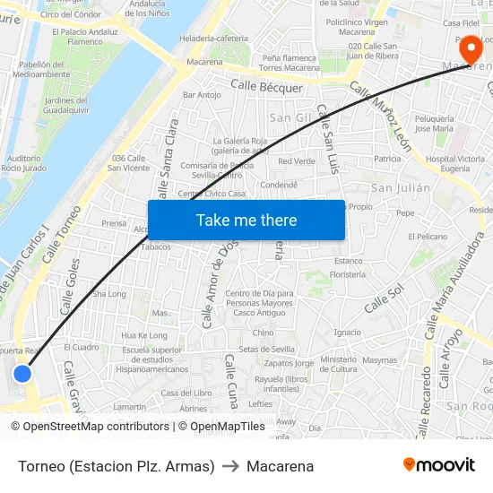 Torneo (Estacion Plz. Armas) to Macarena map