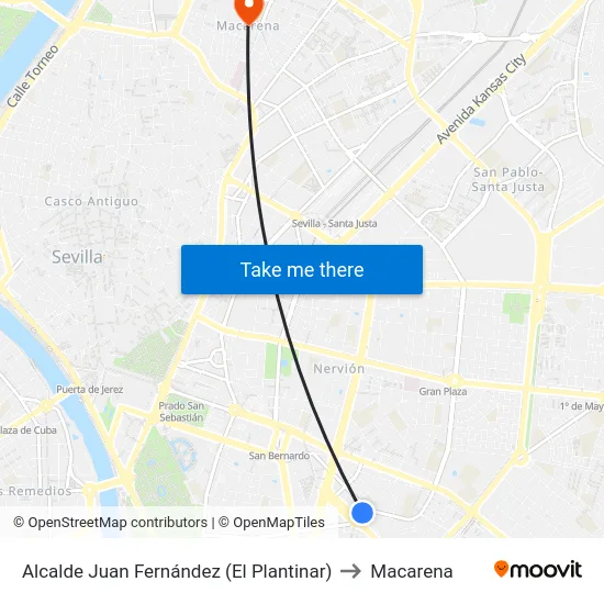 Alcalde Juan Fernández (El Plantinar) to Macarena map