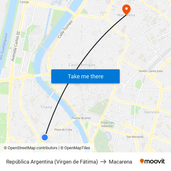 República Argentina (Virgen de Fátima) to Macarena map