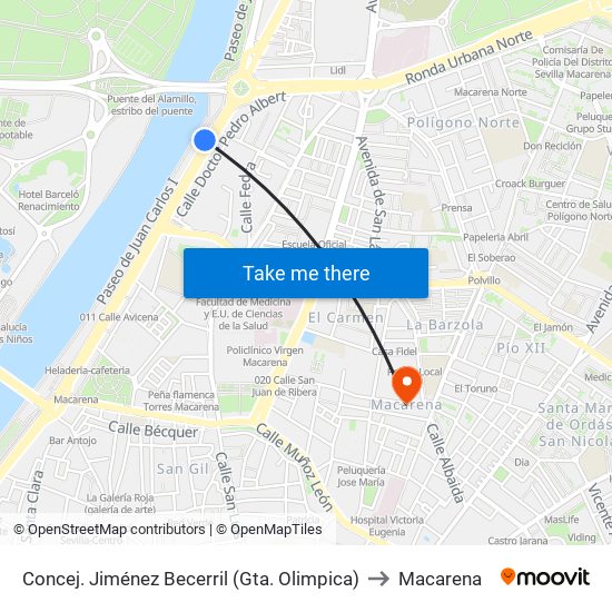Concej. Jiménez Becerril (Gta. Olimpica) to Macarena map