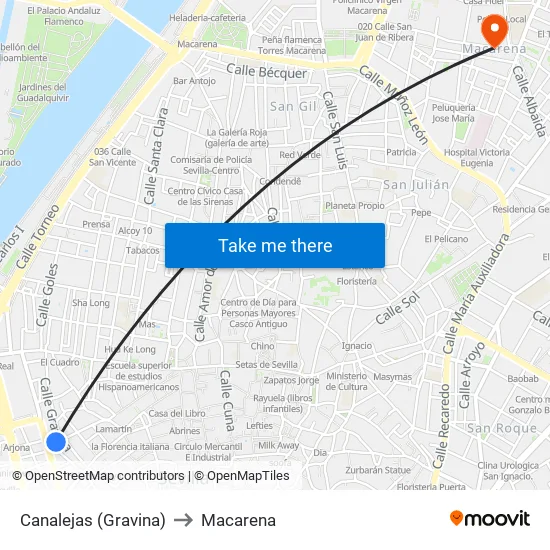Canalejas (Gravina) to Macarena map