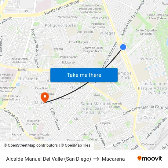 Alcalde Manuel Del Valle (San Diego) to Macarena map