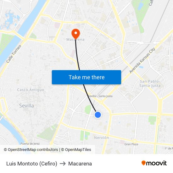 Luis Montoto (Cefiro) to Macarena map