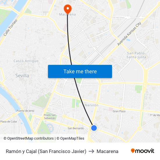 Ramón y Cajal (San Francisco Javier) to Macarena map