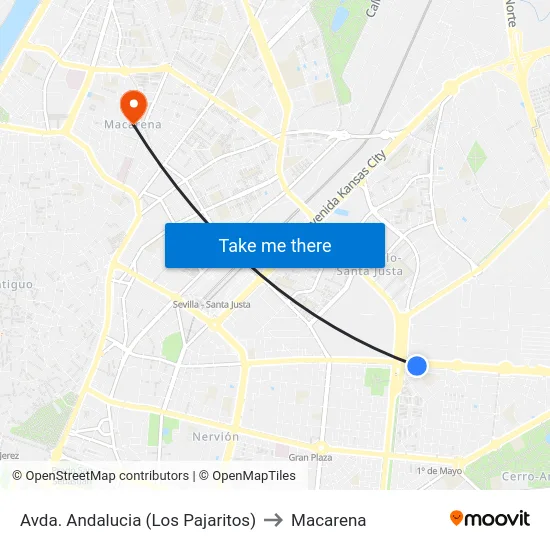 Avda. Andalucia (Los Pajaritos) to Macarena map