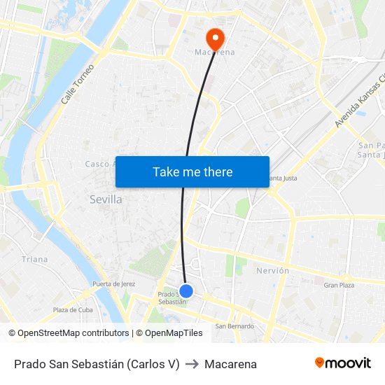 Prado San Sebastián (Carlos V) to Macarena map