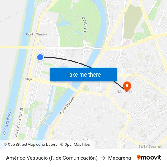 Américo Vespucio (F. de Comunicación) to Macarena map