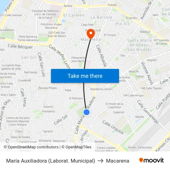 María Auxiliadora (Laborat. Municipal) to Macarena map