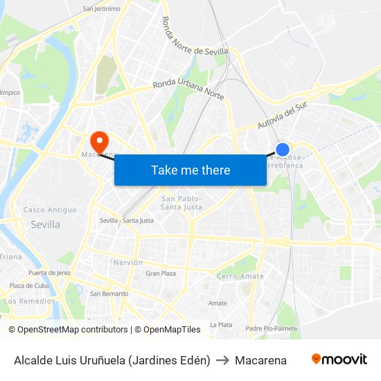 Alcalde Luis Uruñuela (Jardines Edén) to Macarena map