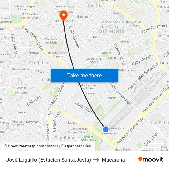 José Laguillo (Estación Santa.Justa) to Macarena map