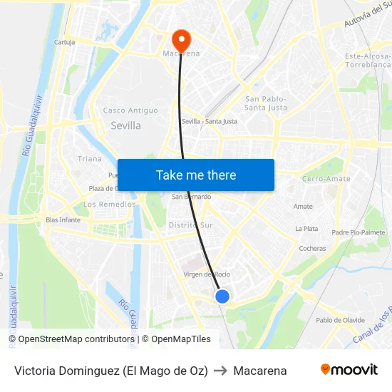 Victoria Dominguez (El Mago de Oz) to Macarena map